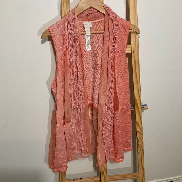Chico's Tops - Chico’s Open front Sheer Sleeveless Cardigan Top size 2 peach color